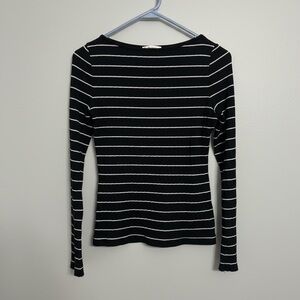 Madewell Black White Striped Knit Top M | Fitted Stretch Long Sleeve Minimalist